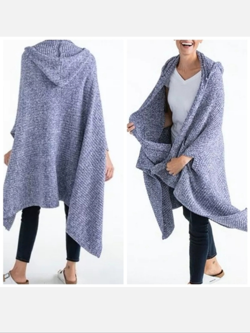 NWT Softies Marshmallow Hooded Shawl Navy Blue One Size Cozy Couch Winter Luxury